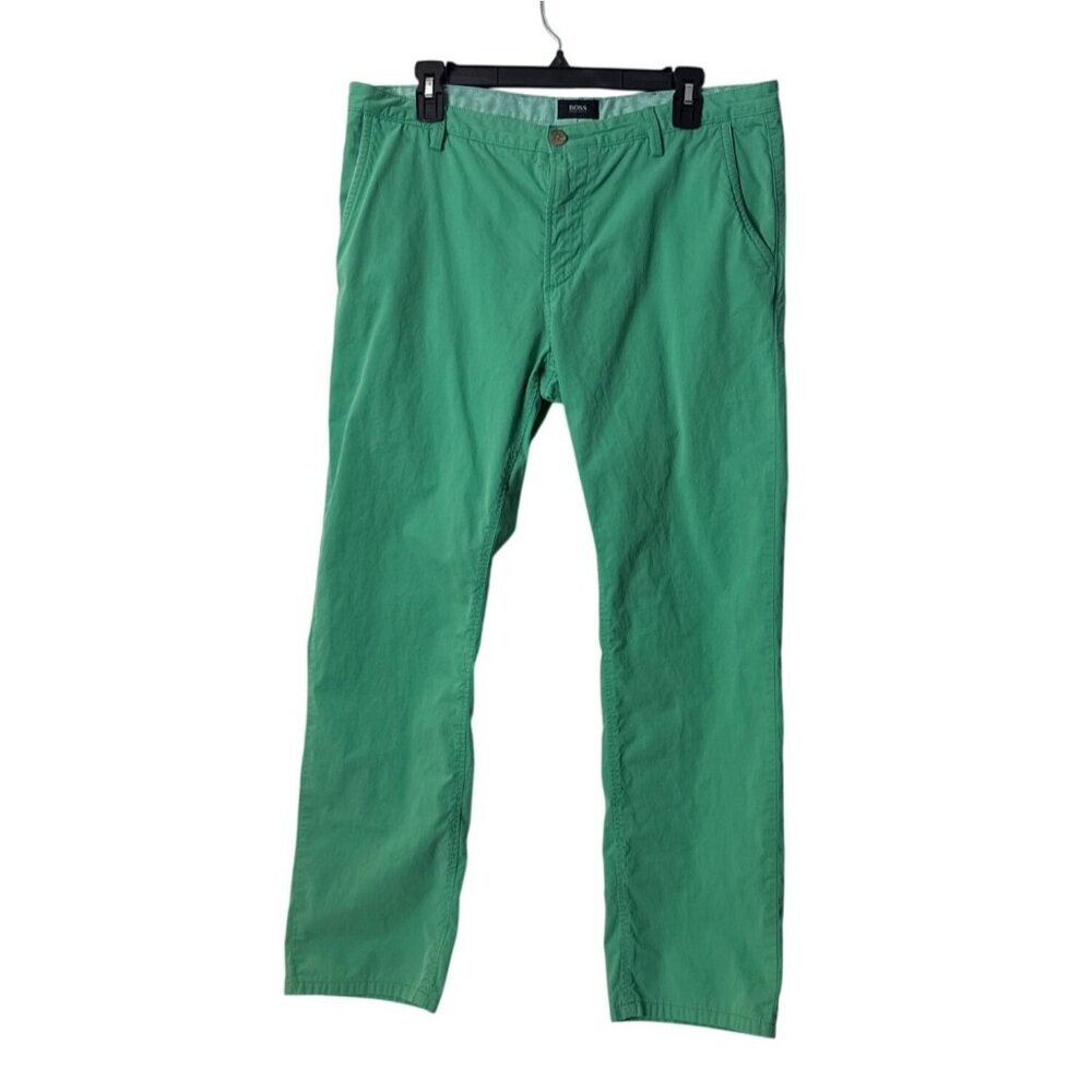 Hugo Boss Mens Green Chino Pants Size M Cotton Blend Straight Fit